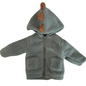 Max Studio Baby Green Fuzzy Dinosaur Zip-Up Jacket, Unisex Size 6-9 Months